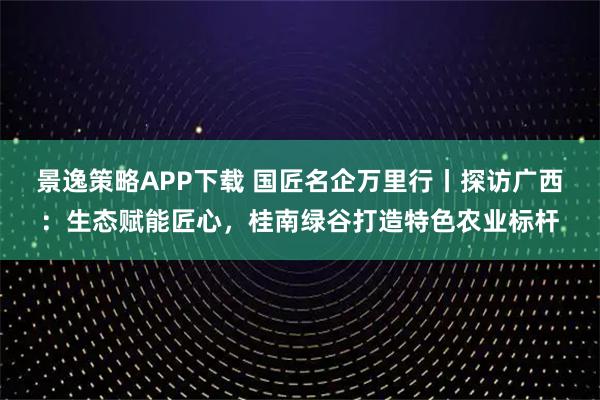 景逸策略APP下载 国匠名企万里行丨探访广西：生态赋能匠心，桂南绿谷打造特色农业标杆